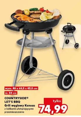 Grill węglowy Kansas COUNTRYSIDE LET'S BBQ 40x68,5x43,5cm promocja w Kaufland