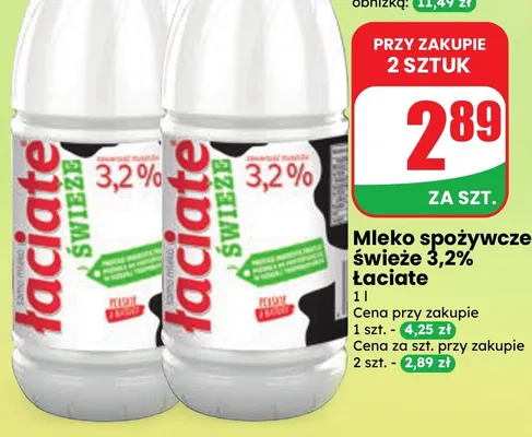 Mleko spożywcze świeże Łaciate 3,2% promocja w Dino