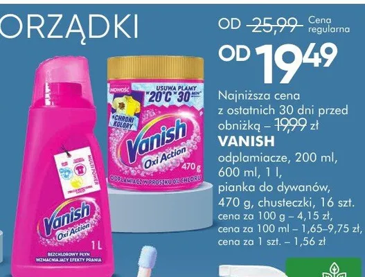 Odplamiacze, płyny, pianka do dywanów, chusteczki Vanish promocja w Super-Pharm