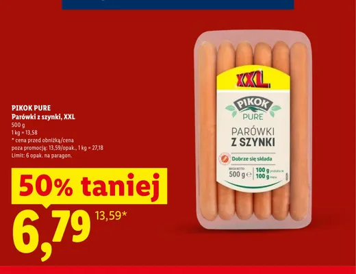 Parówki z szynki Pikok Pure XXL promocja w Lidl