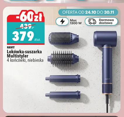 Lokówka-suszarka Multistyler 4 końcówki niebieska Havit promocja w Biedronka
