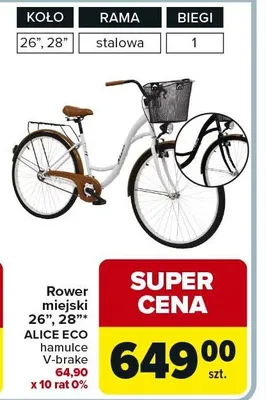 Rower miejski 26", 28" Alice Eco promocja w Carrefour