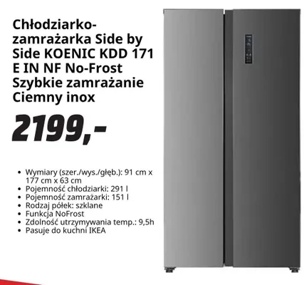 Chłodziarko-zamrażarka Side by Side KOENIC No-Frost Ciemny inox promocja w Media Markt