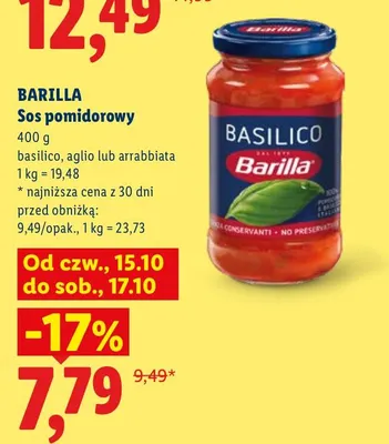 Sos pomidorowy basilico Barilla promocja w Lidl