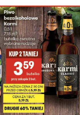 Piwo bezalkoholowe Karmi Classic promocja w Delikatesy Centrum