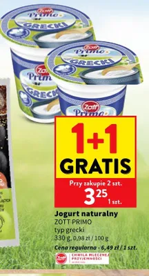 Jogurt naturalny Zott Primo typ grecki promocja w Intermarche