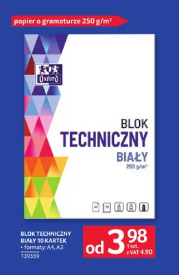 Blok techniczny biały Oxford 10 kartek promocja w Selgros