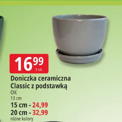 Doniczka ceramiczna Classic z podstawką Ok 20 cm promocja w Leclerc