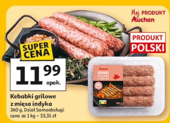 Kebabki grillowe z mięsa indyka Dział Samoobsługi promocja w Auchan