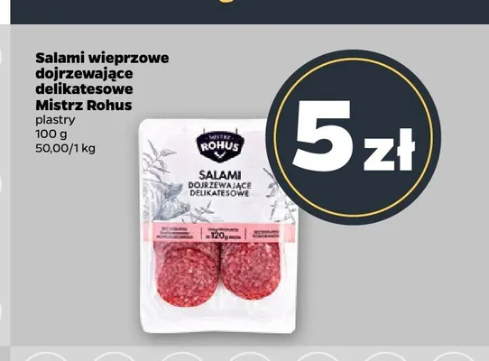 Salami wieprzowe dojrzewające delikatesowe Mistrz Rohus plastry promocja w Netto