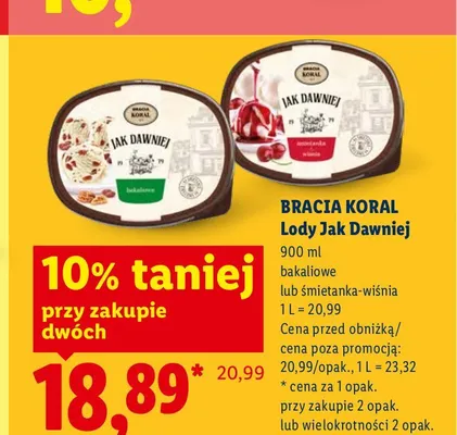 Lody Jak Dawniej śmietanka-wiśnia Bracia Koral promocja w Lidl