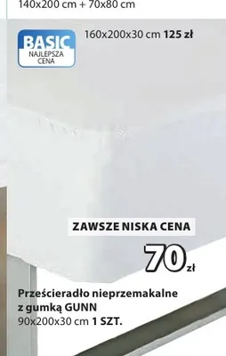 Prześcieradło nieprzemakalne z gumką Gunn 160x200x30 cm promocja w Jysk