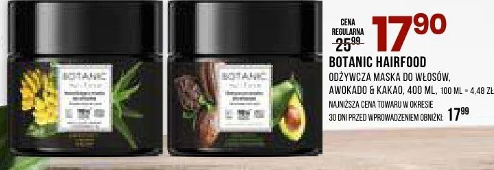 Odżywcza maska do włosów awokado i kakao Botanic Hairfood promocja w Drogerie Natura