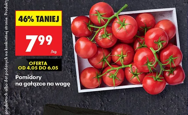 Pomidory na gałązce na wagę promocja w Biedronka