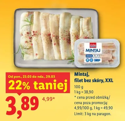 Mintaj, filet bez skóry, XXL promocja w Lidl