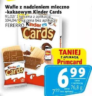Wafle z nadzieniem mleczno-kakaowym Kinder Cards FERERRO promocja w Prim Market