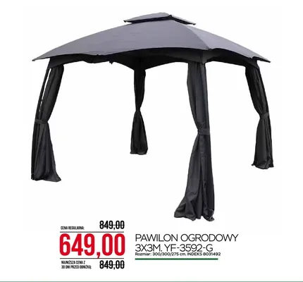 Pawilon ogrodowy 3x3m YF-3592-G promocja w Abra Meble
