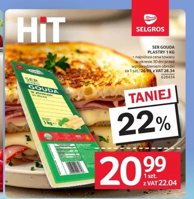 Ser Gouda plastry Mlekpol promocja w Selgros