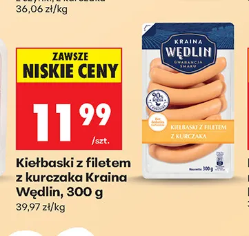 Kiełbaski z filetem z kurczaka Kraina Wędlin promocja w Biedronka
