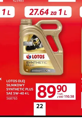 Olej silnikowy Synthetic Plus Sae 5W-40 Lotos promocja w Selgros