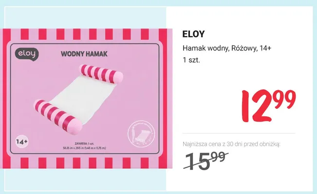 Hamak wodny ELOY różowy promocja w Rossmann