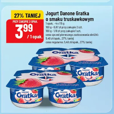 Jogurt Danone Gratka o smaku truskawkowym 4-pak promocja w POLOmarket