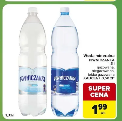Woda mineralna Piwniczanka lekko gazowana promocja w Carrefour Express