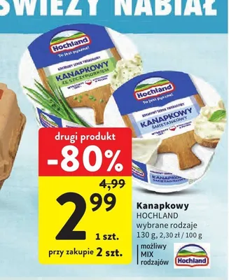 Serek twarogowy Kanapkowy Hochland ze szczypiorkiem promocja w Intermarche