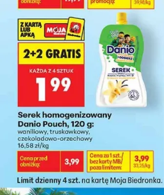 Serek homogenizowany Danio Pouch truskawkowy promocja w Biedronka