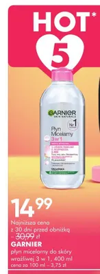 Płyn micelarny do skóry wrażliwej 3 w 1 Garnier Skin Naturals promocja w Super-Pharm