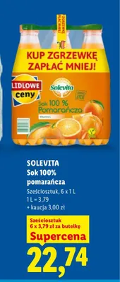 Sok 100% pomarańcza Solevita 6-pak promocja w Lidl