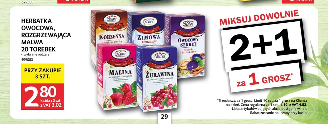 Herbatka owocowa rozgrzewająca Malwa malina promocja w Selgros