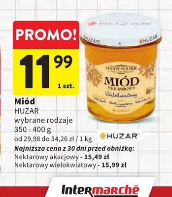 Miód nektarowy wielokwiatowy Huzar promocja w Intermarche