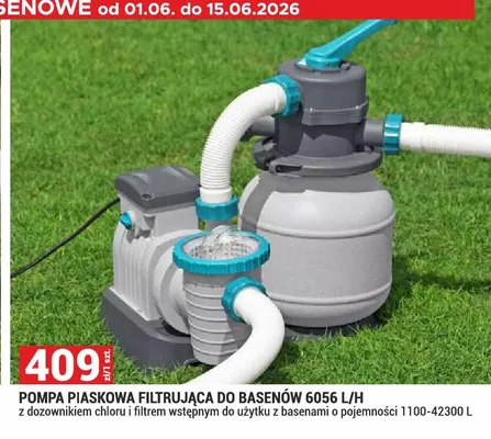 Pompa piaskowa filtrująca do basenów 6056l/H z dozownikiem chloru i filtrem wstępnym do użytku z basenami o pojemności 1100-42300l promocja w Merkury Market