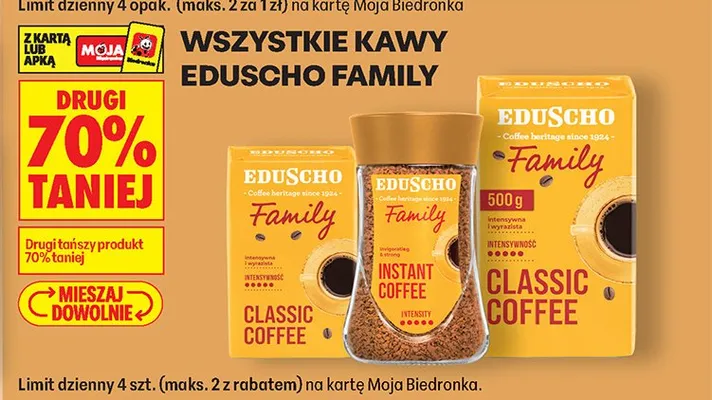 Wszystkie kawy Educho Family DRUGA -70% promocja w Biedronka