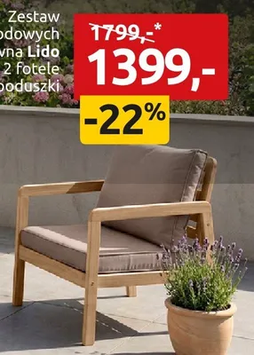 Zestaw mebli ogrodowych z drewna Lido sofa, 2 fotele, stolik, poduszki promocja w Black Red White