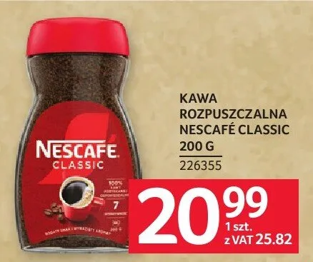 Kawa rozpuszczalna Nescafe Classic 200 g promocja w Selgros