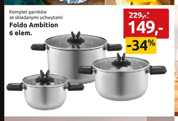Komplet garnków ze składanymi uchwytami Foldo Ambition 6 elem. promocja w Black Red White