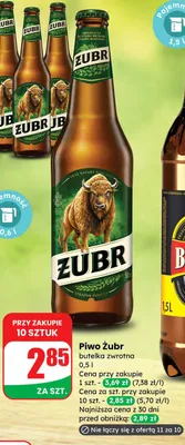 Piwo Żubr butelka zwrotna promocja w Dino