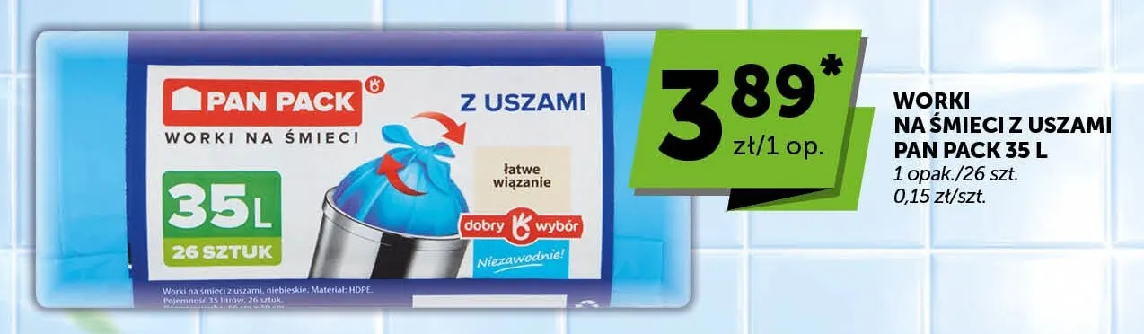 Worki na śmieci z uszami Pan Pack 35 l promocja w Euro Sklep