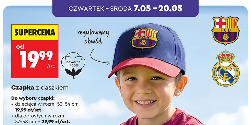 Czapka z daszkiem dziecięca w rozm. 53-54cm promocja w Biedronka