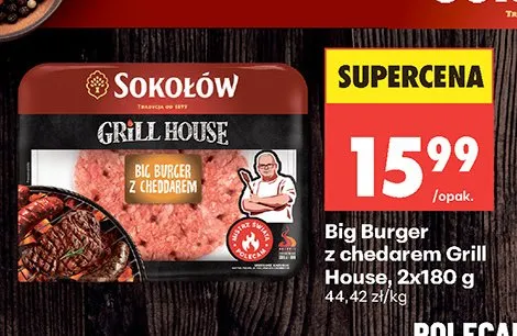 Burger Big Burger z cheddarem Sokołów Grill House 2-pak 180g promocja w Biedronka