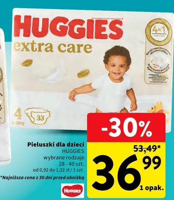 Pieluszy dla dzieci Extra Care wybrane rodzaje 28-40 szt. promocja w Intermarche