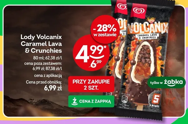 Lody Algida Volcanix Caramel Lava & Crunchies promocja w Żabka
