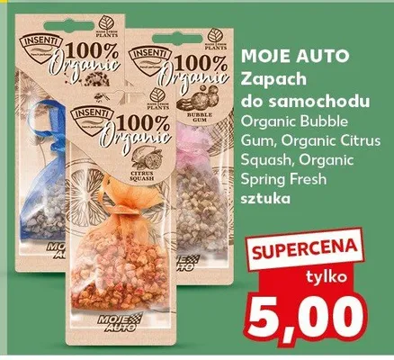 Zapach do samochodu Organic Bubble Gum, Organic Citrus Squash, Organic Spring Fresh promocja w Kaufland