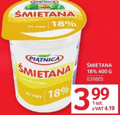 Śmietana 18% Piątnica promocja w Selgros