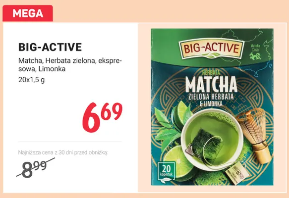 Matcha herbata zielona ekspresowa limonka Big-Active promocja w Rossmann