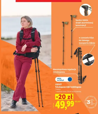 Teleskopowe kijki trekkingowe Crivit promocja w Lidl