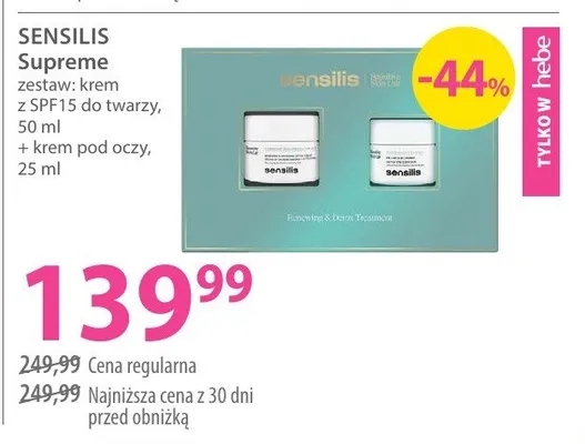 Zestaw Sensilis Supreme krem z SPF15 do twarzy + krem pod oczy promocja w Hebe