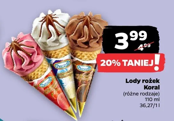 Lody rożek (różne rodzaje) promocja w Netto